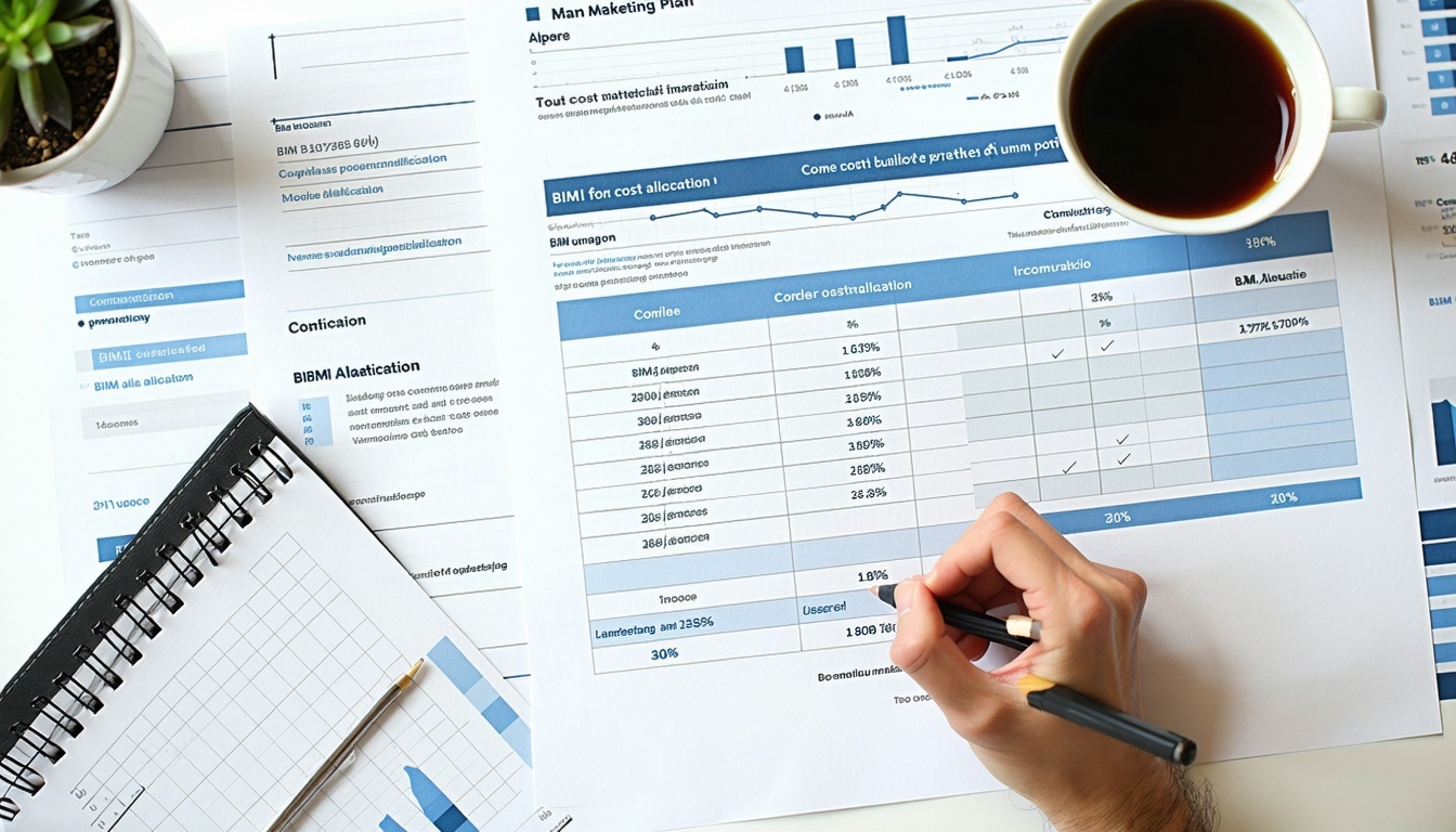 Marketingový plán na stole s alokací nákladů BIMI-1